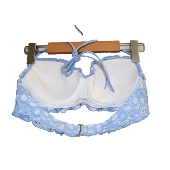 FREE Victoria's Secret Blue Lace Halter Cup Bikini Top 34B Swimsuit - Picture 4 of 5
